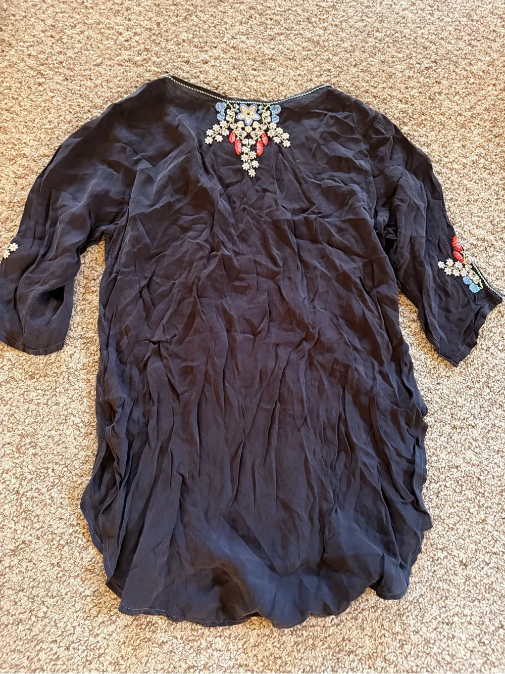 Women's Embroidered Black Boho Tunic Top